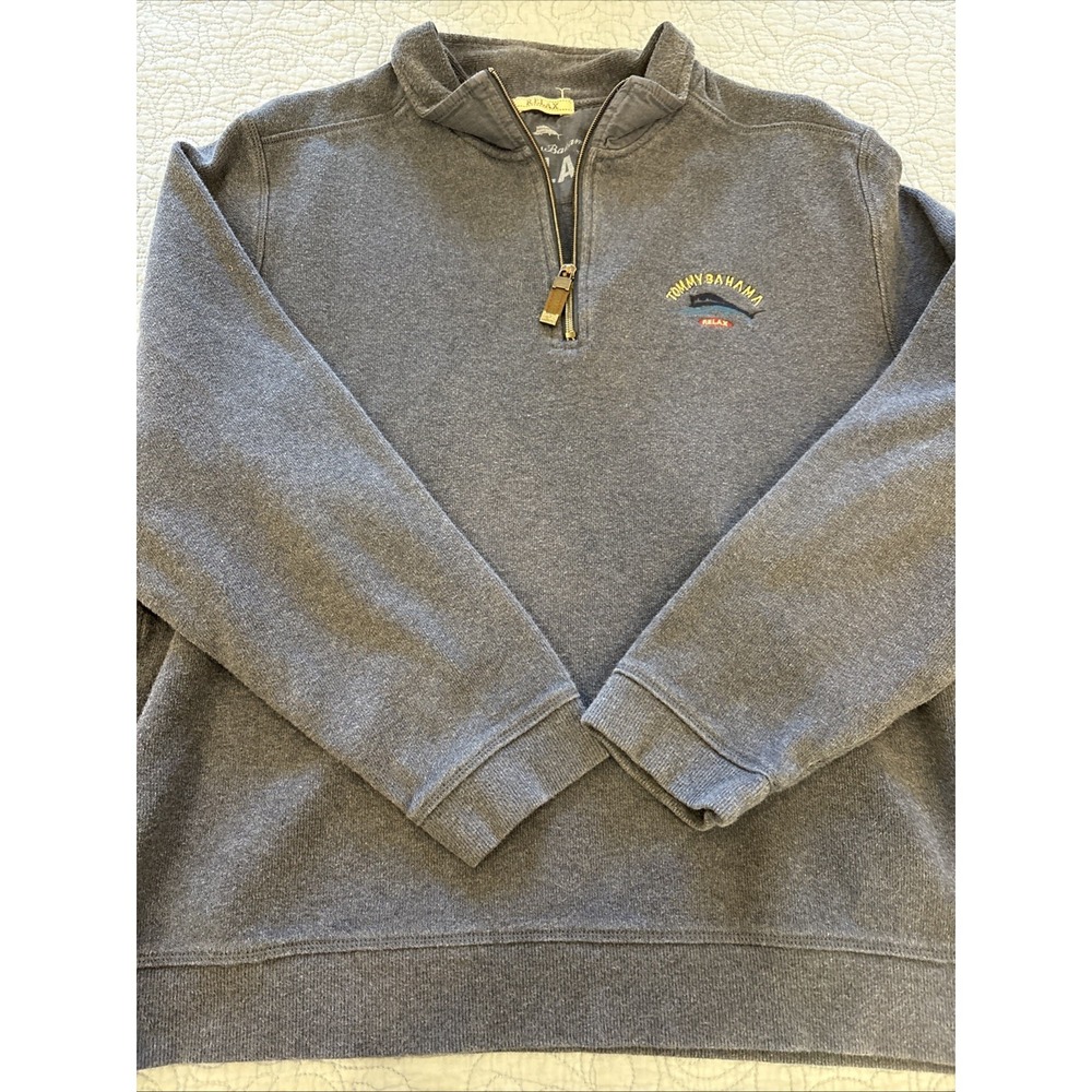 Tommy Bahama Sweater Mens XL Long Sleeve 1/4‎ Zip Casual Golf Relaxed Fit Blue